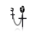 Gothic black matte stainless steel cross pendant earring with chain and ear cuff - Style A Black Ear Cuff Combined / Black