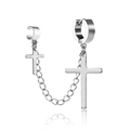 Classic silver cross earring with chain connector and ear cuff in punk style - Style A Steel Ear Cuff Combined / Steel