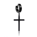 Classic black stainless steel cross pendant huggie hoop earring for men with matte finish - Style B Black Pendant Hoop / Black