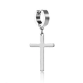 Polished silver stainless steel hoop earring with a cross pendant for men and women - Style B Steel Pendant Hoop / Steel