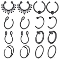 16-piece black stainless steel nose ring set with sparkling cubic zirconia studs and hoops - Multi-style Combination Set