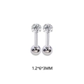 Silver 16G 1.2mm cartilage stud earring with triple-prong clear zircon and ball back - Zirconia Ball Style / Small