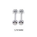 Silver 16G 1.2x6mm 3-prong zircon cartilage stud earrings set in stainless steel - Zirconia Ball Style / Medium