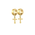 Golden cross pendant hoop earrings for women with polished finish minimalist style - Cross Style A