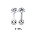 Silver 1.2x6x5mm stainless steel stud earrings with clear zircon stones in 4-prong setting - Zirconia Ball Style / Large