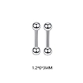 Pair of 16G silver stainless steel barbell ear studs with 1.2x6x3mm dimensions - Double Ball Style / Small
