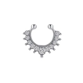 Polished U-shaped septum ring with 11 white cubic zirconia stones in a fan-like design - Horseshoe Rhinestone / Steel Style E