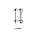 Zilveren 1.2*6*4mm barbell oorbel van chirurgisch staal met gepolijste metalen ballen - Dubbele Bal Stijl / Middelgroot