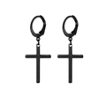 Matte black stainless steel hoop earrings with cross pendant in punk hip-hop style - Style I / Black / Single Piece