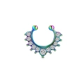 Rainbow horseshoe nose ring with nine white zircons and metal ball ends in steel - Horseshoe Rhinestone / Multicolor Style E