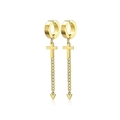Golden cross pendant earrings with chain and cone studs in a minimalist punk design - Chain Cross Style E
