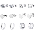 Set di 12 orecchini color argento con perni in zirconia e cerchietti minimalisti - Set di Stili Combinati