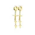 Golden long chain earrings featuring triple layered cross pendants in a punk style - Multi Layer Cross Style F