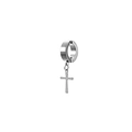Polished silver stainless steel hoop earring with a dangling cross charm for men and women - Thick Hoop Cross Ear Clip (Style 11)
