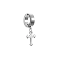 Silver stainless steel huggie hoop earring with a polished cross pendant drop - Polished Cross Ear Clip (Style 22)