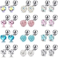 24pcs set of colorful crystal stud earrings in heart and star shapes on white background - Assorted Style Set