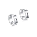 Polished silver hoop earrings featuring vertical groove and sparkling clear zircon stone - Silver Zirconia Hoop (Style 8)