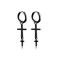 Men's black punk hoop earrings featuring double cross pendants and chain dangles - Style G / Black / Single Piece