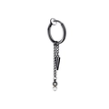 Black stainless steel punk earrings with dangling cone spike and chain ball charms - Long Chain Spike Pendant Earring