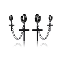 Mattschwarze Edelstahl-Creolen mit Kette und Kreuzanhänger für Herren und Damen im Punk-Stil - Kettenkreuz (Stil H)