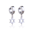 Zilveren roestvrijstalen huggie oorbellen met hangende hexagram sterbedeltjes - Hexagram Hanger (Stijl H)