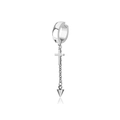 Silver clip-on earring with cross pendant, long chain and punk spike detailing - Cross Chain Spike Ear Clip (Style 15)