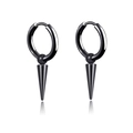 Unisex black stainless steel hoop earrings with punk style long cone pendants - Black Minimalist Spike (Style 22)