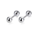 Silver barbell stud earrings set in polished stainless steel with mirror finish - 4MM Smooth Ball Style B