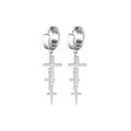 Silver hoop earrings with triple hanging cross charms on chain in punk style - Silver Triple Cross Chain (Style 18)