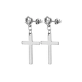Silver-colored stainless steel cross earrings set with sparkling cubic zirconia studs - Style A Silver White Zircon