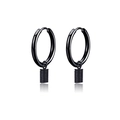 Polished black stainless steel hoop earrings with cylindrical spring pendant for unisex style - Black Spring Cylinder (Style 30)