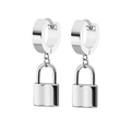 Zilveren oorringen met minimalistische hangslot hangers gemaakt van gepolijst roestvrij staal - Hangslot Hanger (Stijl N)