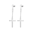 Silver stainless steel cross drop earrings with chain link punk style for women - Style B Steel