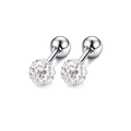 Silver Shamballa crystal ball stud earrings with screw back design for women - Round White Ball