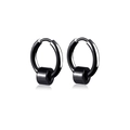Polished black stainless steel hoop earrings with movable cylindrical bead charms - Black Cylinder Bead (Style 26)