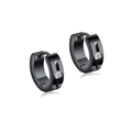 Black stainless steel hoop earrings with sparkling white pear-cut cubic zirconia accents - Black Zirconia Hoop (Style 10)