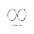 Pair of silver 1.2x8mm stainless steel hoop earrings with clicker closure - 8MM Hoop Style E