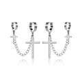 Zilveren kettingoorbellen met dubbele ringen en hangende kruisjes in gothic stijl - Verbonden Kruis Ketting (Stijl S)
