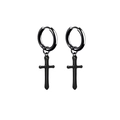 Boucles d'oreilles créoles punk en acier inoxydable noir avec pendentif croix - Boucle d'oreille Créole avec Croix
