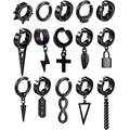 15pcs black stainless steel punk clip-on earring set with cross and bolt charms - Assorted Styles Collection