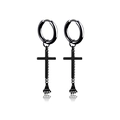 Black stainless steel hoop earrings with cross pendant and small hand charm detail - Black Cross Hand Chain Dangle (Style 28)