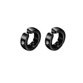 Pair of black round ear cuffs in titanium steel with small clear zircon stone accents - Style C - Black Ear Cuff with Zirconia