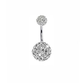 Piercing para ombligo plateado con dos esferas incrustadas de pedrería blanca - Estilo de Doble Bola con Pavé de Strass Blanco (款式3)