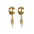 Golden huggie hoop earrings with detailed feather pendant in a vintage metallic style - Gold Feather Dangle (Style 16)