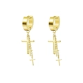 Golden drop earrings with cross charms and dangling chains for a punk gothic style - Gold Triple Cross Chain (Style 19)