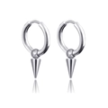 Polished silver stainless steel hoop earrings with smooth bead and sharp spike pendants - Silver Solid Spike (Style 21)