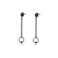 Paar zwarte kettingoorbellen met ronde kraalhangers in een minimalistische stijl - Kraalhanger Ketting Oorbel Stijl K