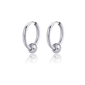 Polished silver stainless steel hoop earrings with sliding metal beads for men and women - Silver Bead Accent (Style 25)