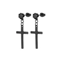 Gothic style matte black cross drop earrings with black rhinestone stud and chain - Style A Black Zircon Black