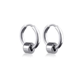 Sleek silver stainless steel hoop earrings featuring a polished cylindrical slider pendant - Silver Cylinder Bead (Style 27)